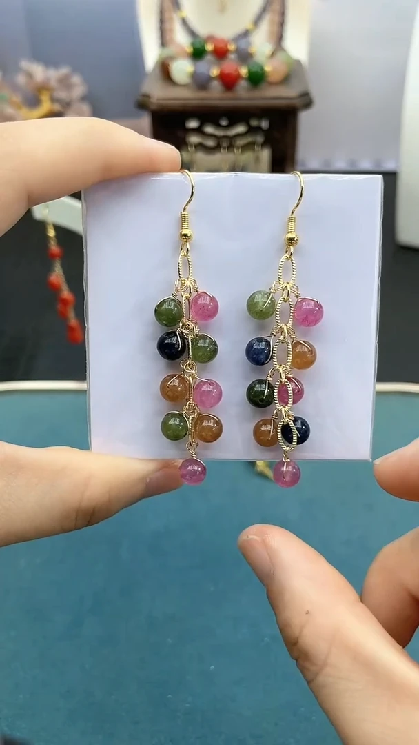 碧玺耳饰14K金镶嵌6mm耳钩*086