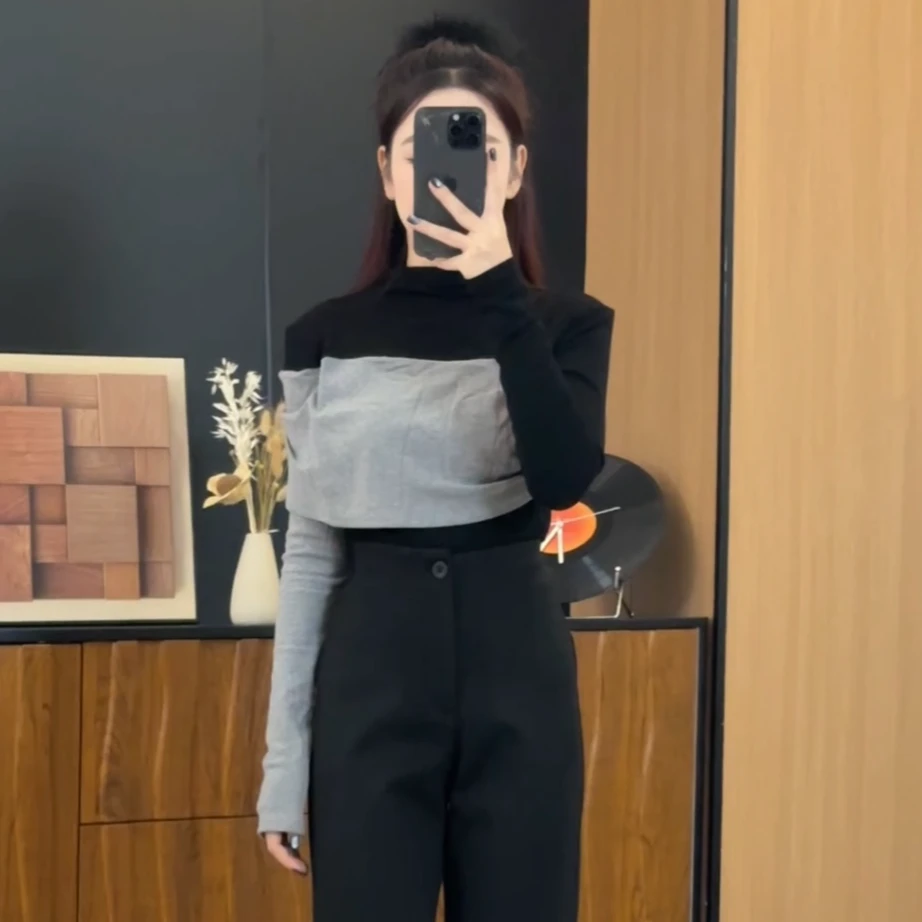 嘉儿定制【精致时光】春冬季假两件拼接设计感修身显瘦法式针织衫