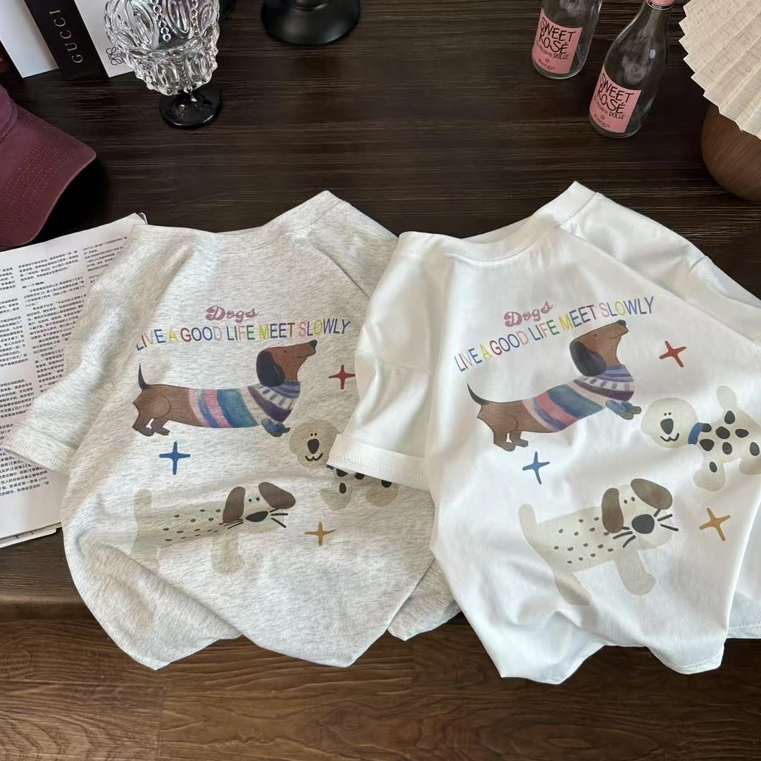 YZYX 2025夏季儿童新款前印三只小狗T恤 6106
