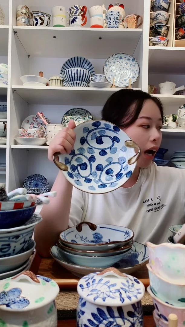 陶瓷风车花双耳盘