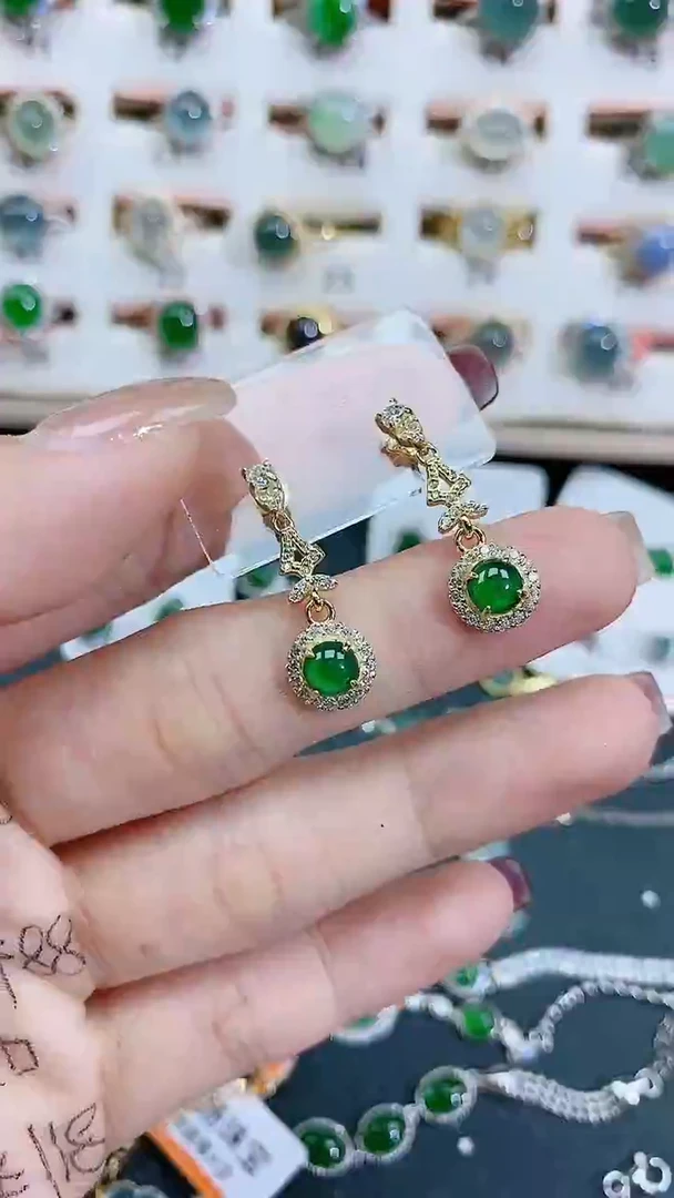 银S925镶嵌翡翠耳饰天然翡翠