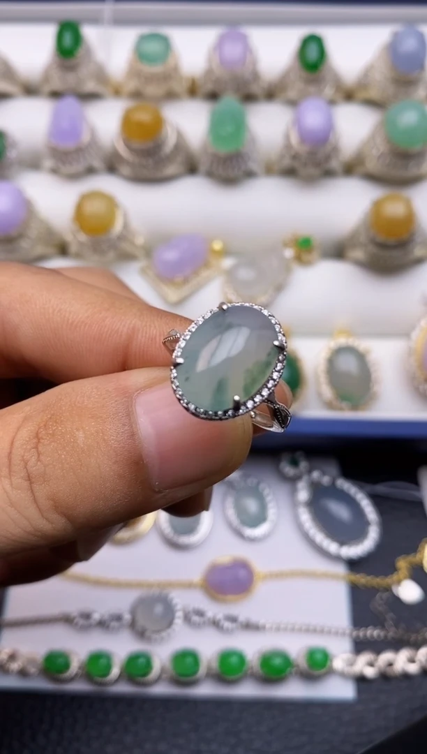 翡翠戒指银S925镶嵌/0012