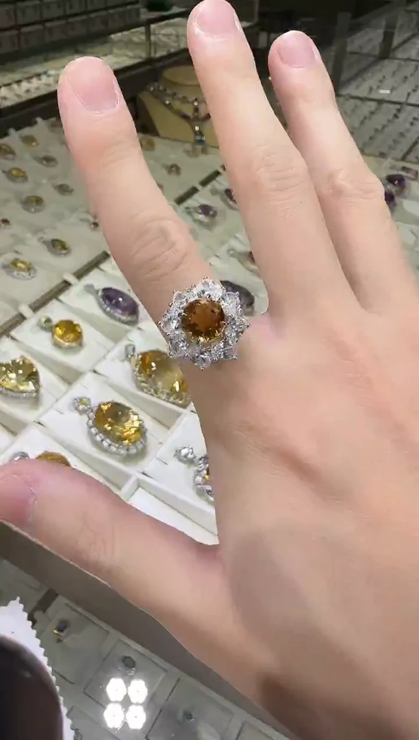 银S925镶嵌戒指黄晶10mm设计款