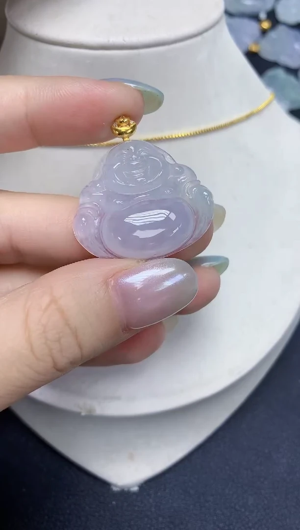 翡翠18K金镶嵌颈饰天然缅甸翡翠A货
