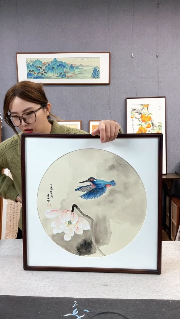 【闪购商品】国画手写手绘带框作品-52*52-