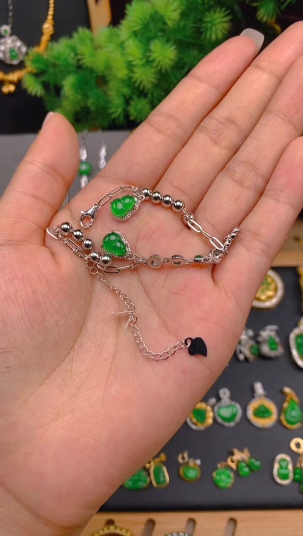 银S925镶嵌手链翡翠葫芦手链