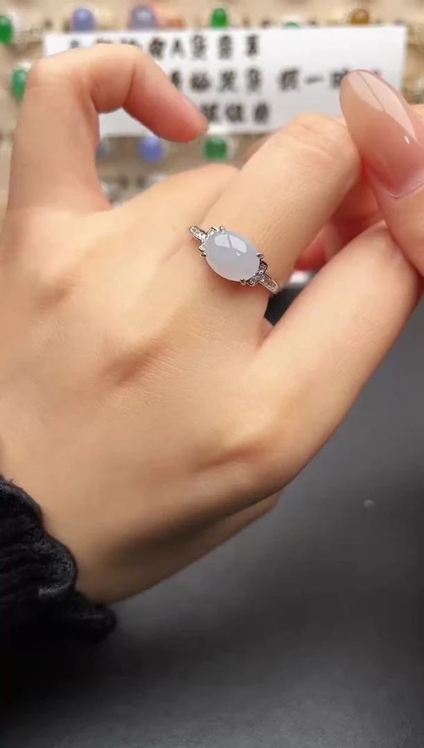 银S925镶嵌戒指翡翠一物一证一礼盒