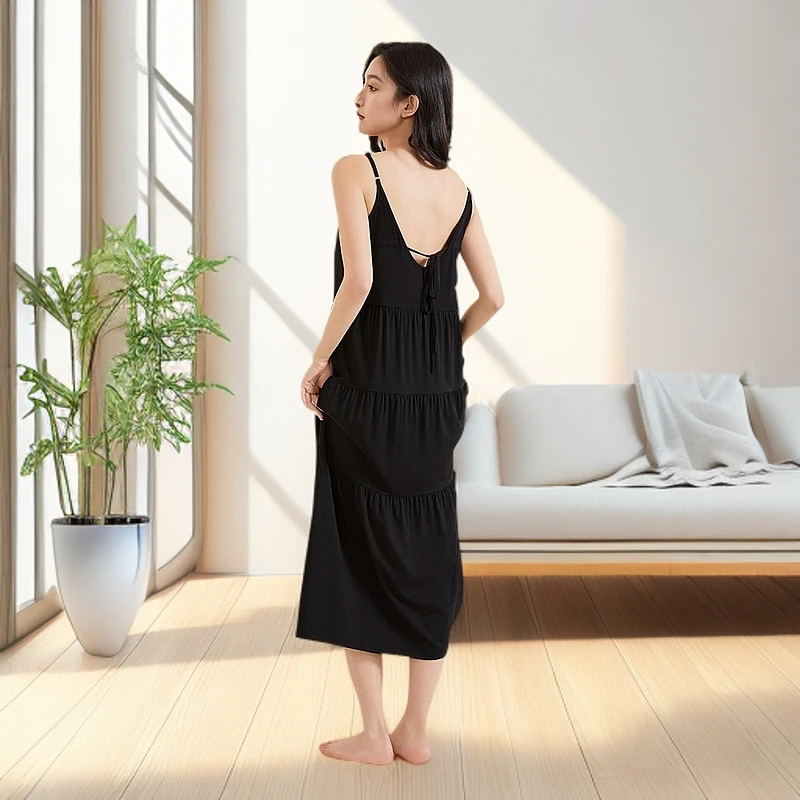 avua莱赛尔免文胸吊带睡裙女抑菌春夏新款凉感舒适居家带胸垫睡衣
