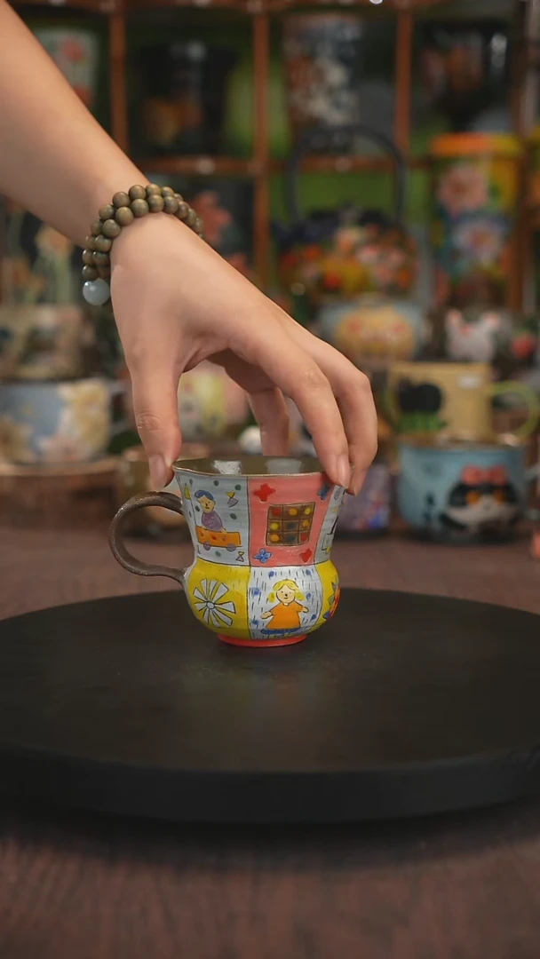 紫砂油画手绘釉下彩脏脏杯