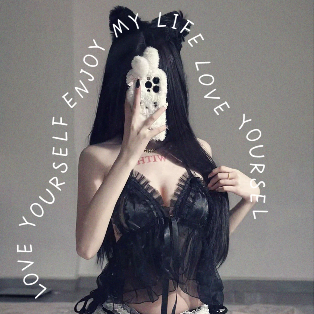 Black 黑喵【80-200斤】酷辣甜妹波点软纱分体包臀喵系显瘦套装睡裙