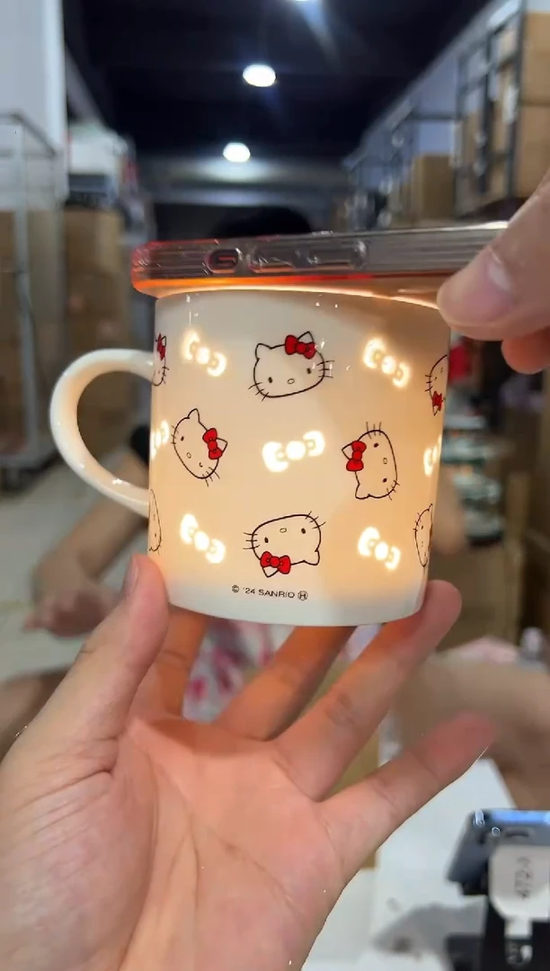 瓷片白色kt猫满印镂空咖啡杯