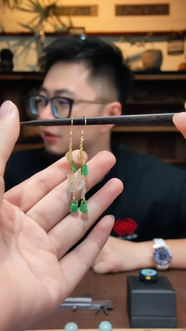 翡翠银S925镶嵌耳坠S925银翡翠耳坠QK