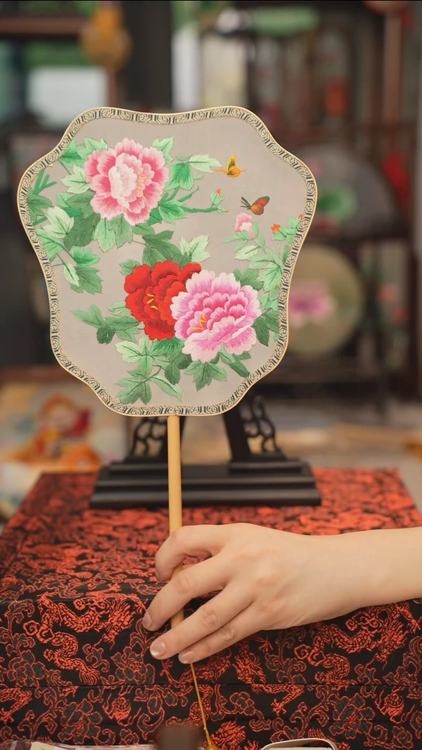 扇子团扇 绣花双面非遗