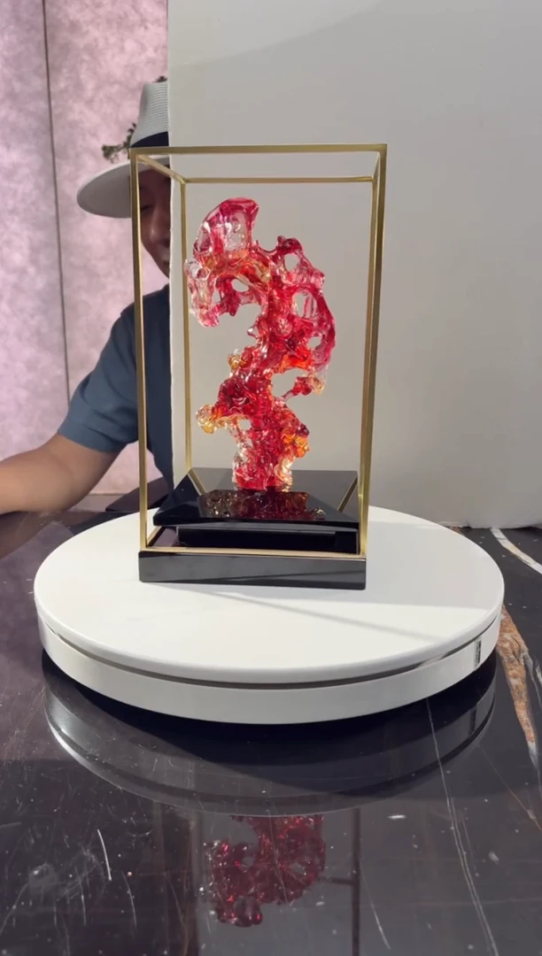 摆件CS0202004金红小号太湖石+定制黑底座架子