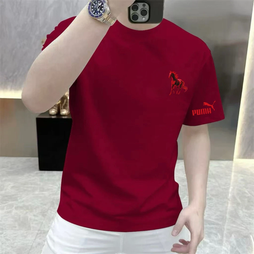 男士红色纯棉短袖T恤国潮时尚休闲百搭潮流修身圆领马年印花上衣