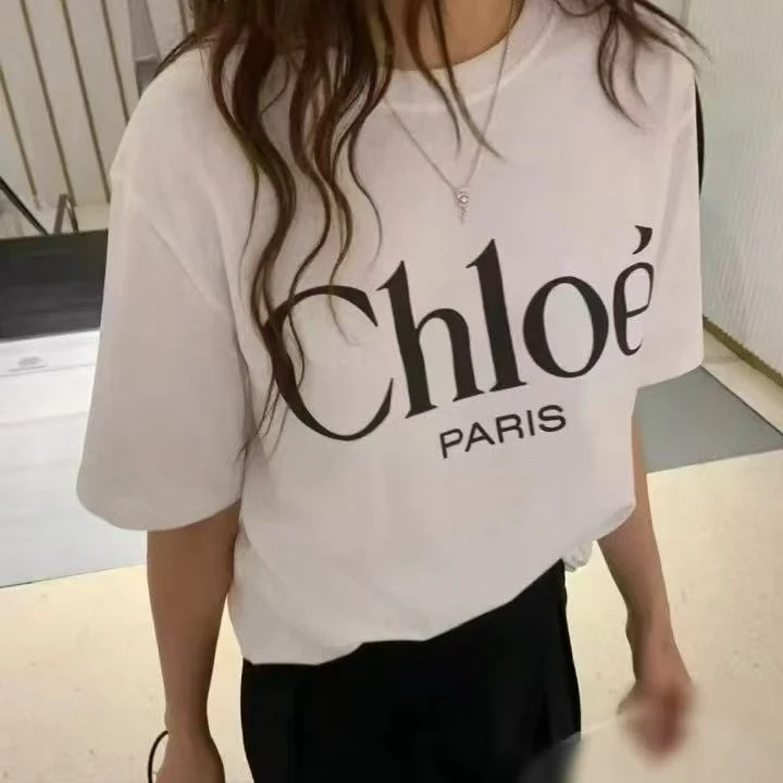 全新未使用 Chloe/蔻依 CHLOE新款字母廓形圆领欧若风T恤