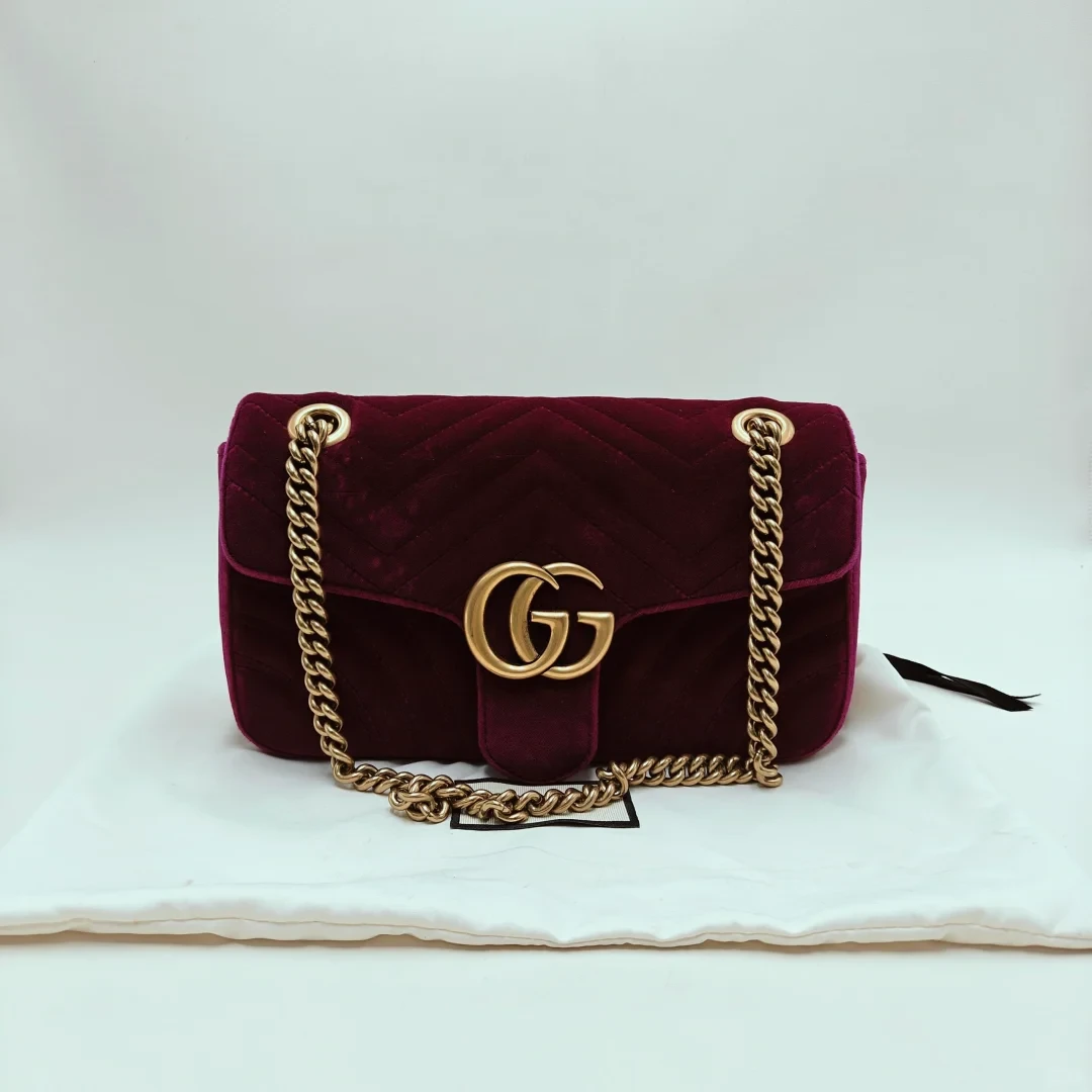 95新 GUCCI/古驰 茉上/紫色26丝绒马蒙 链条包