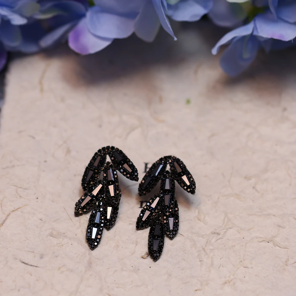 铜合金合成锆石耳饰 树叶流苏精致设计耳环-8213