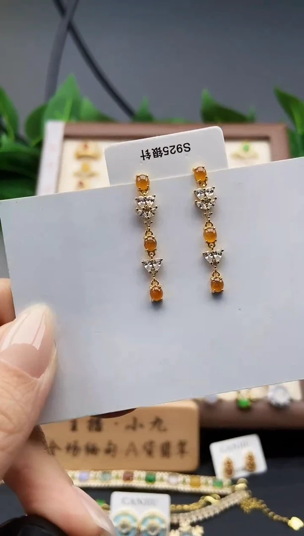 银S925镶嵌翡翠耳饰12