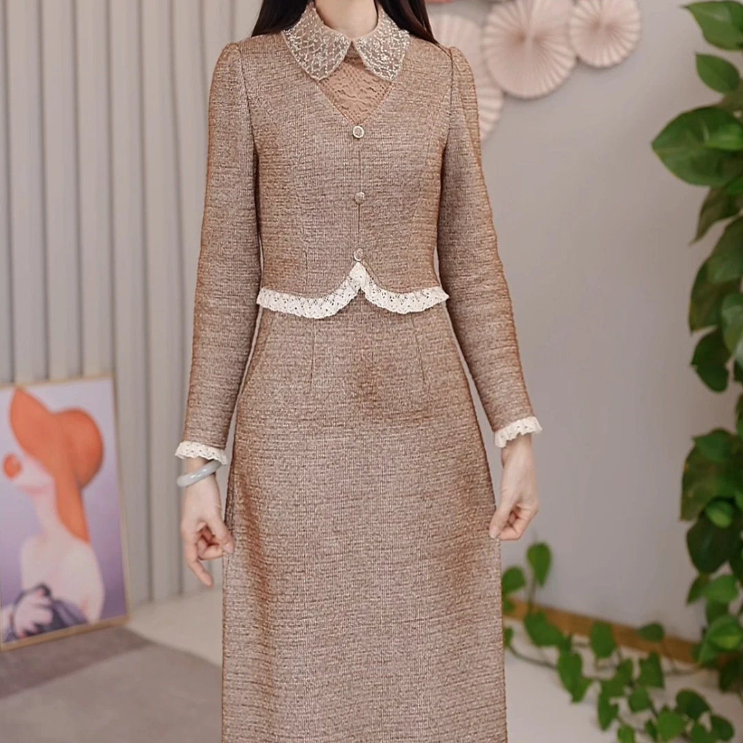 [杏相依衣橱]秋冬新款5556#时尚 减龄 显瘦 收腰 修身 百搭连衣裙