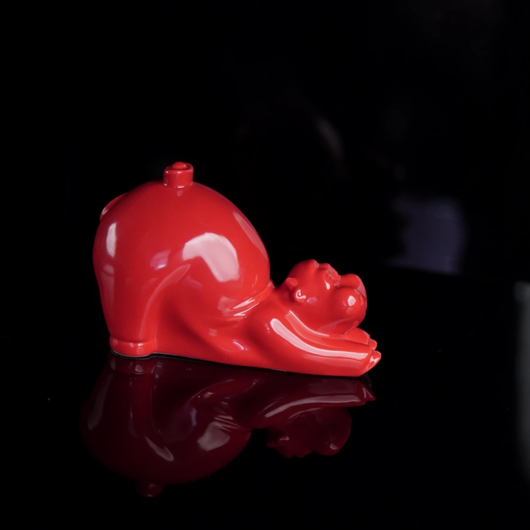 【宜景窑新人福利】中国红摆件大河马