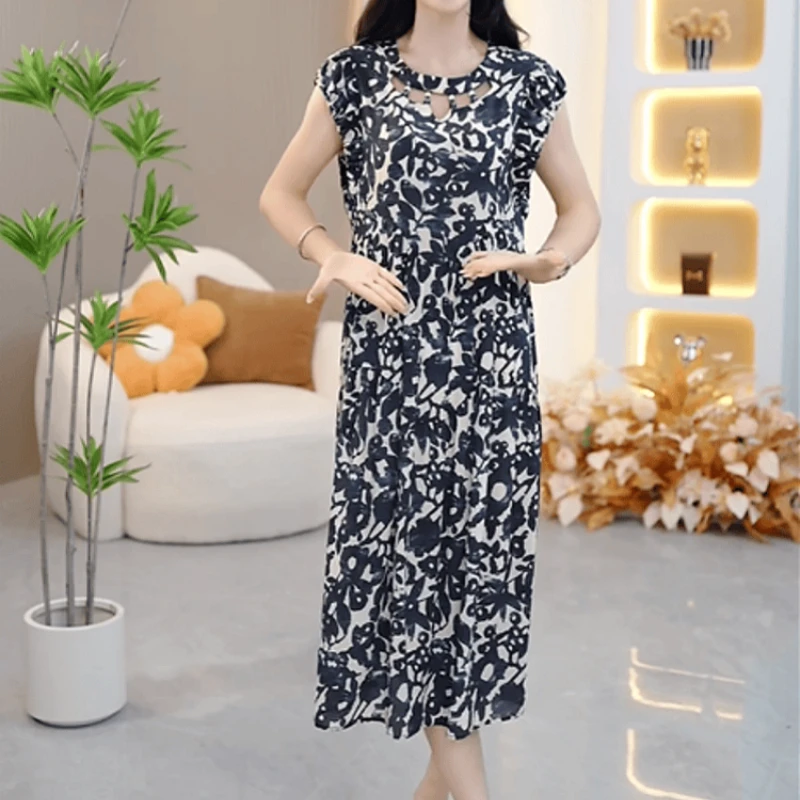 720【连衣裙】2025夏季新款时尚优雅气质减龄印花显瘦洋气连衣裙