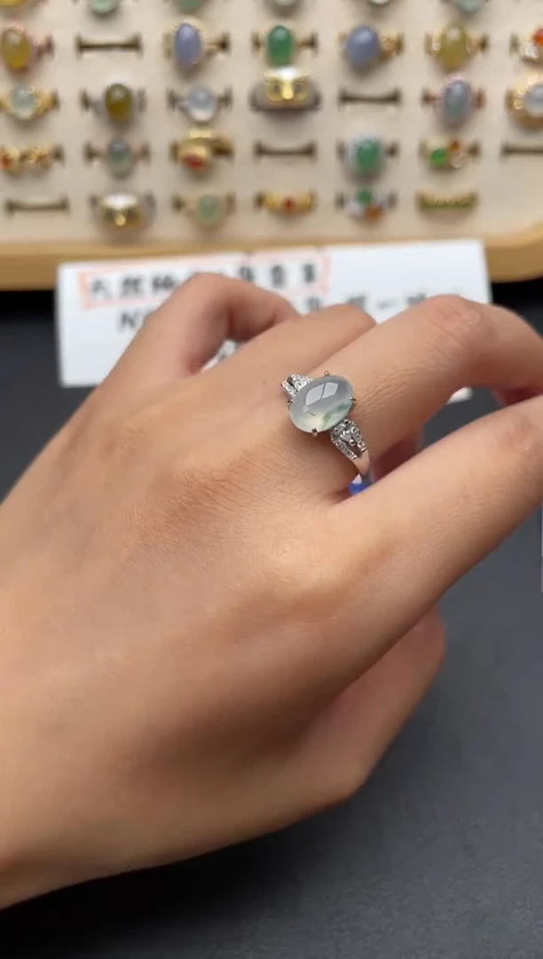 翡翠戒指银S925镶嵌一物一证一礼盒