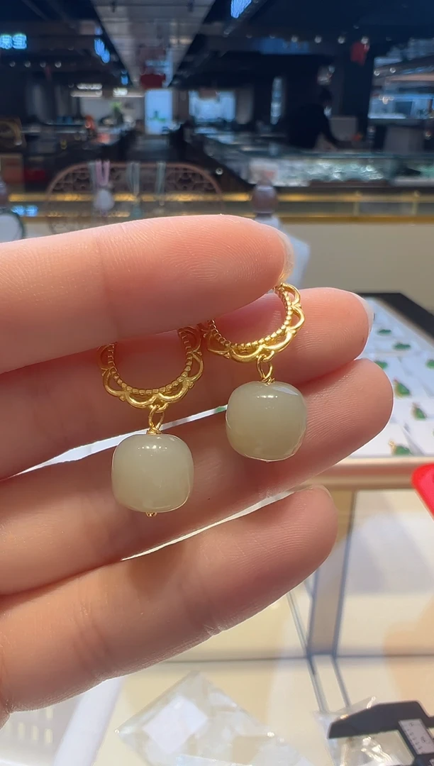 【闪购商品】和田玉耳饰银S925镶嵌15