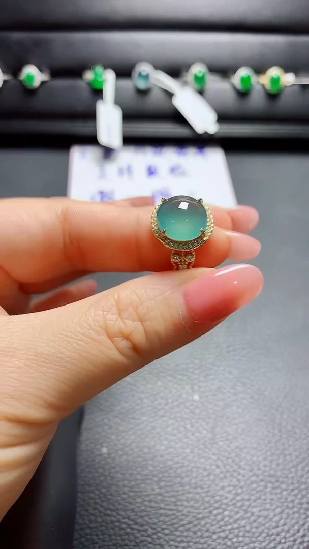 银S925镶嵌戒指翡翠  天然翡翠A货s925银镶