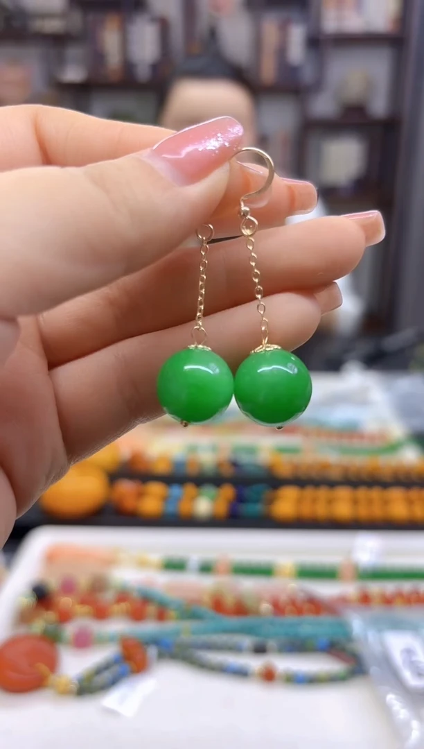 【闪购商品】翡翠耳饰14K金镶嵌耳坠E552