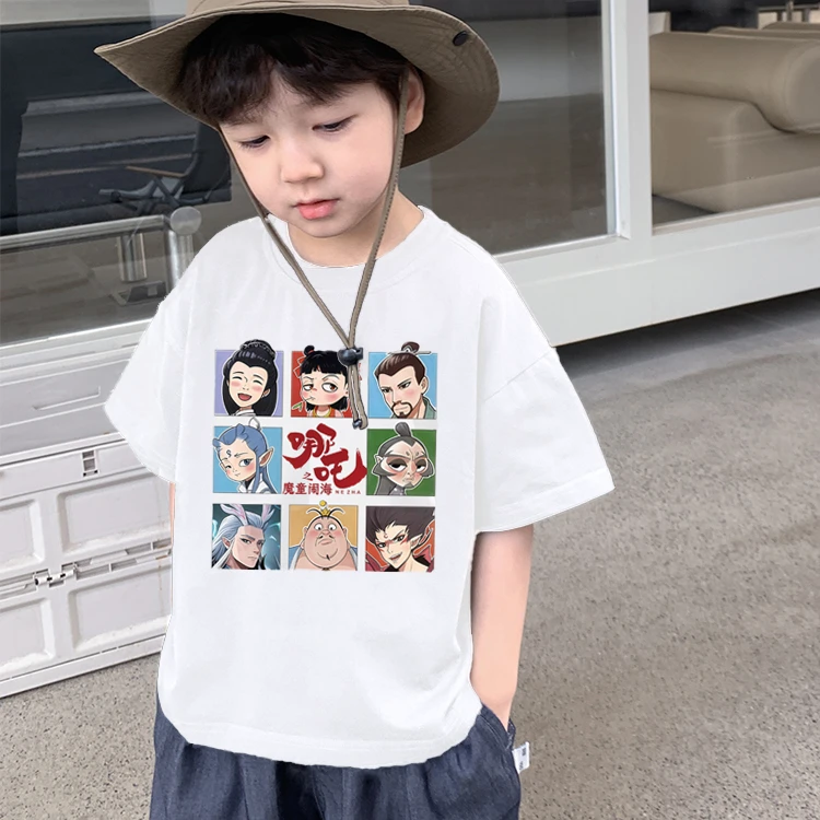 叱咤风云哪吒夏季纯棉男女小中儿童短袖新款圆领宽松休闲上衣t恤