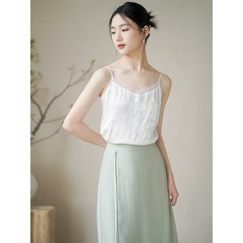 初蝉25夏季新吊带连衣裙白色百搭垂顺气质无袖内搭长裙女0301-N