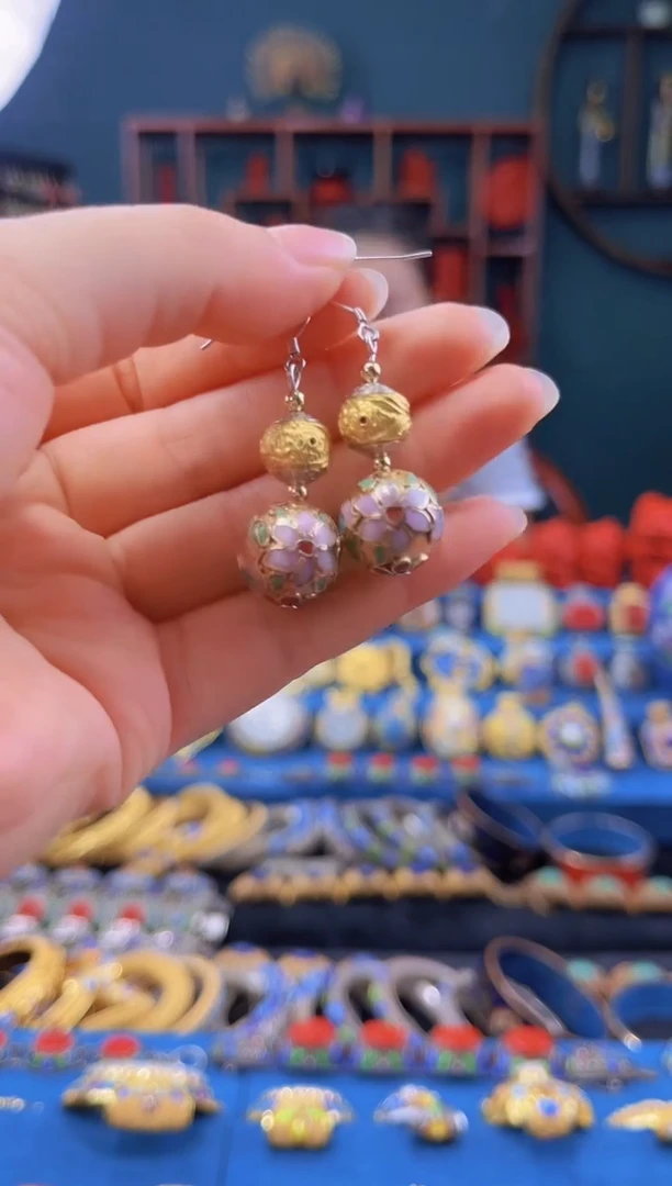 非遗 景泰蓝耳饰 金地1.4