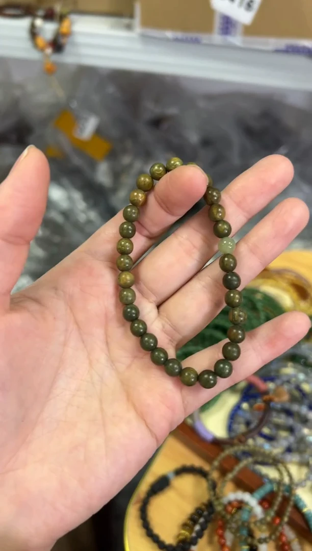 【闪购商品】维腊木（绿檀）手串未镶嵌绿檀木和田款6MM手链[单圈]