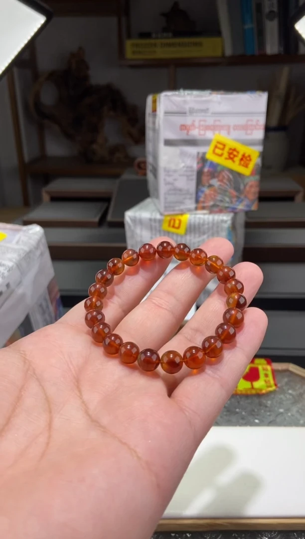 琥珀颈饰未镶嵌8+金棕红手串【多样性发货其中一条】