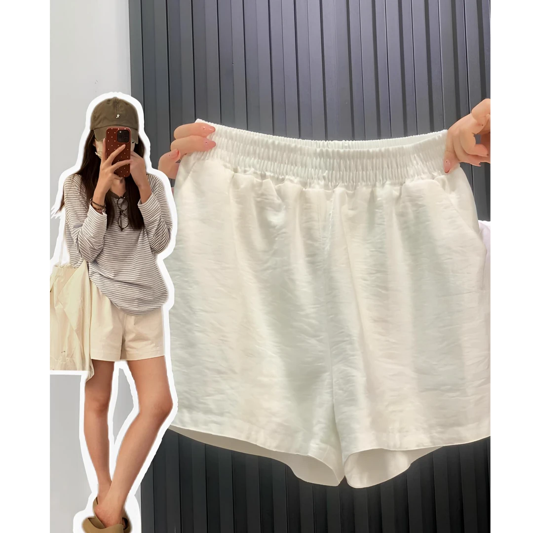 微胖mm纯欲白色开叉短裤女甜辣妹运动休闲裤夏季高腰宽松阔腿热裤