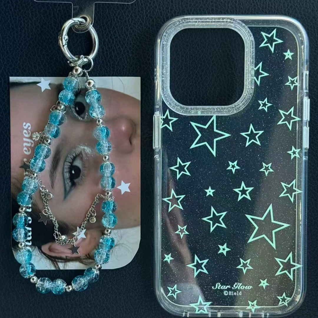 IMD圆边细闪清新薄荷绿星星包相机键适用于苹果16/15/14promax