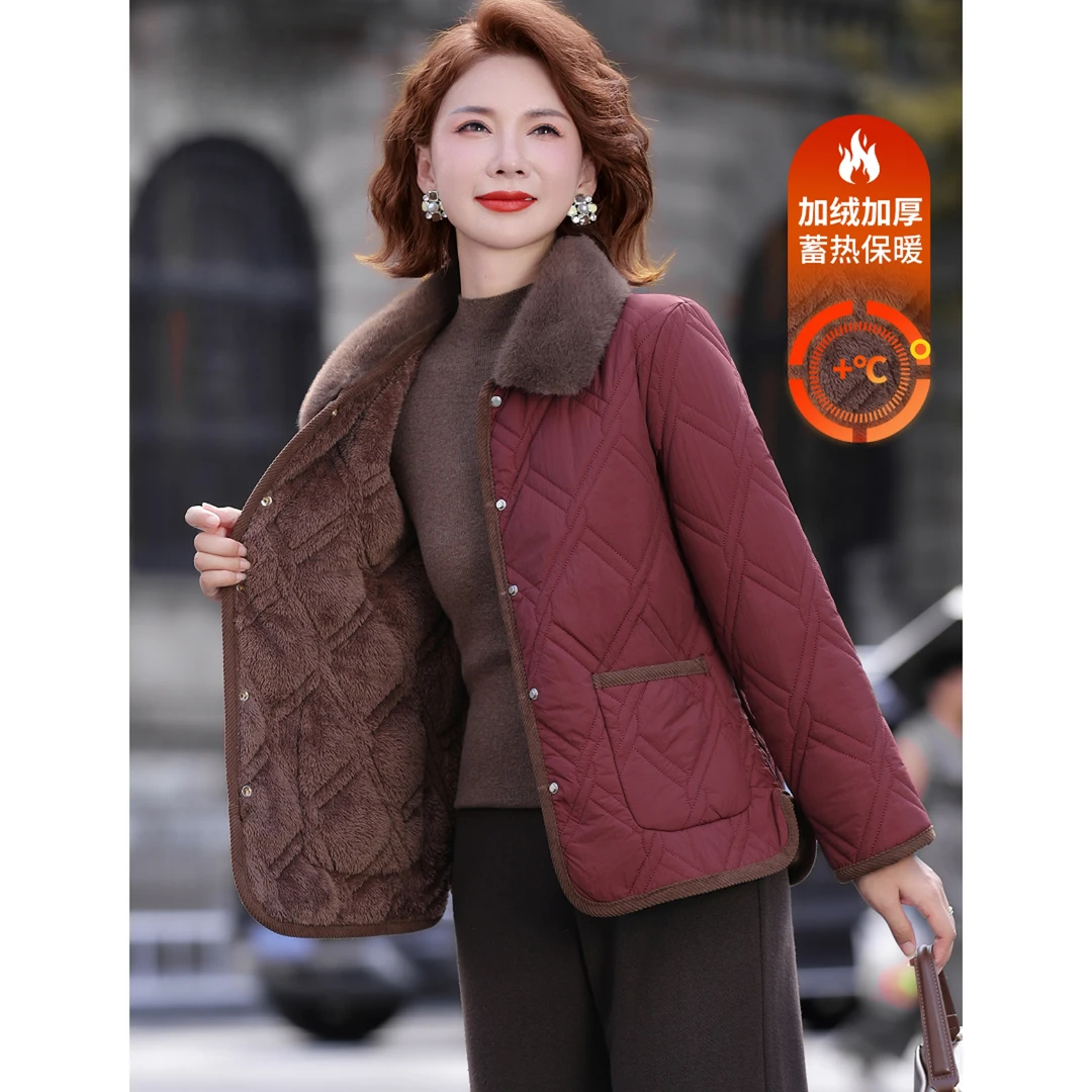 中老年妈妈冬装棉衣外套2025新款洋气加绒加厚棉服中年女冬款棉袄