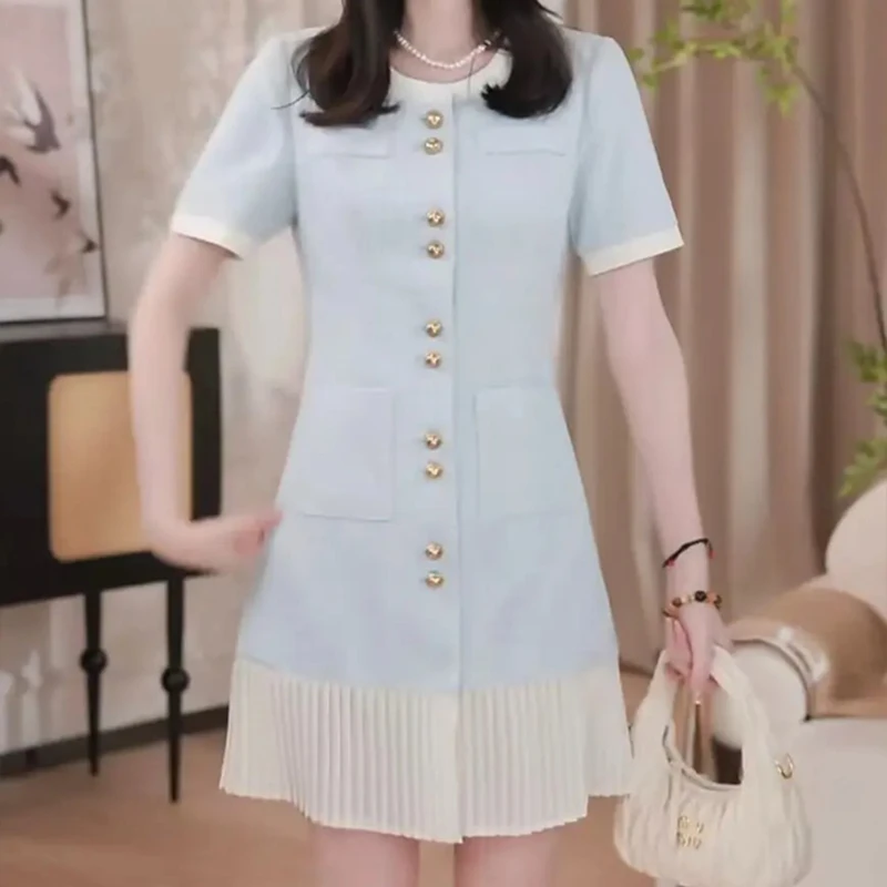 （70-180斤）小香风轻奢撞色连衣裙夏新款短裙今年流行的爆款裙1791