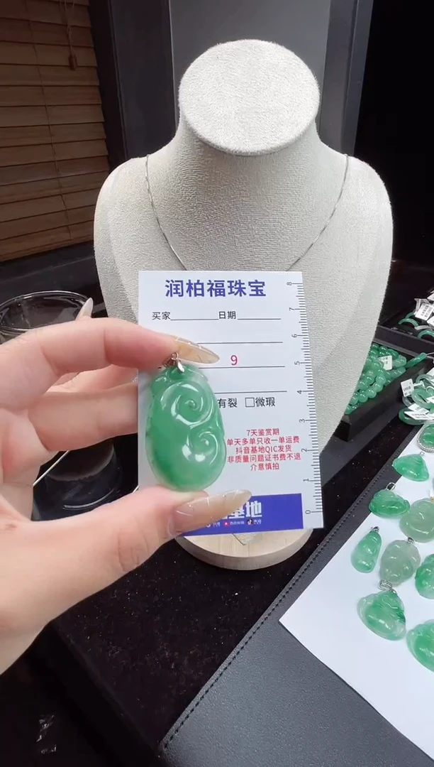 吊坠(赠链)银S925镶嵌石英质玉（非洲翠）3.103如意