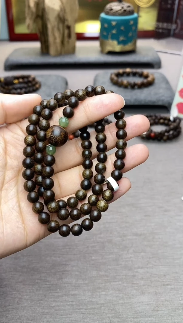 【闪购商品】沉香手串顺化紫棋06+留疤白棋1.2三圈沉水设计