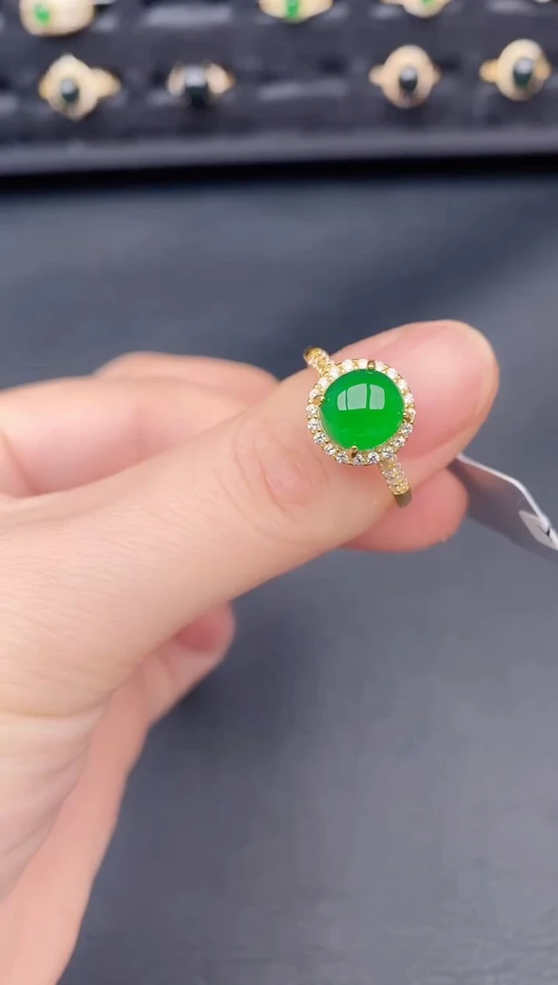 银S925镶嵌戒指翡翠天然a货翡翠123