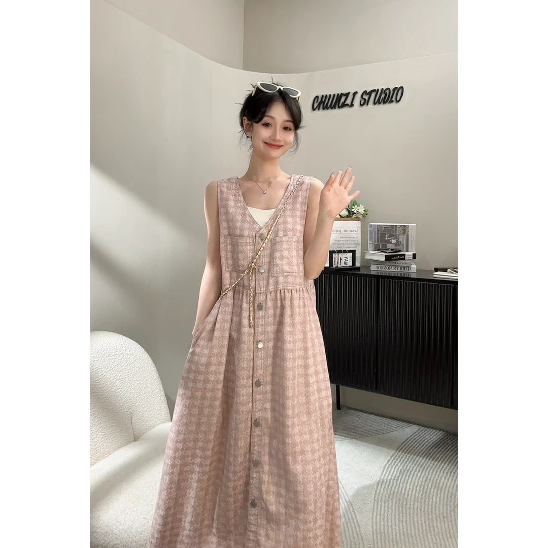 HUIERMAN/慧尔曼100%莱赛尔天丝减龄温柔千鸟格连衣裙【10336】