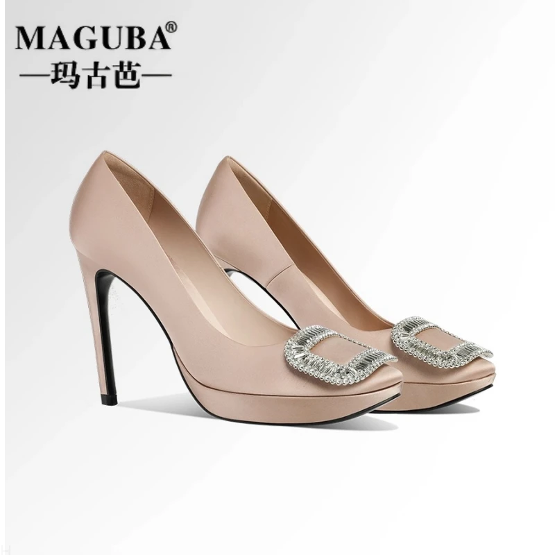 MAGUBA/玛古芭轻奢高跟鞋女士水钻细跟圆头小众名媛宴会气质单鞋