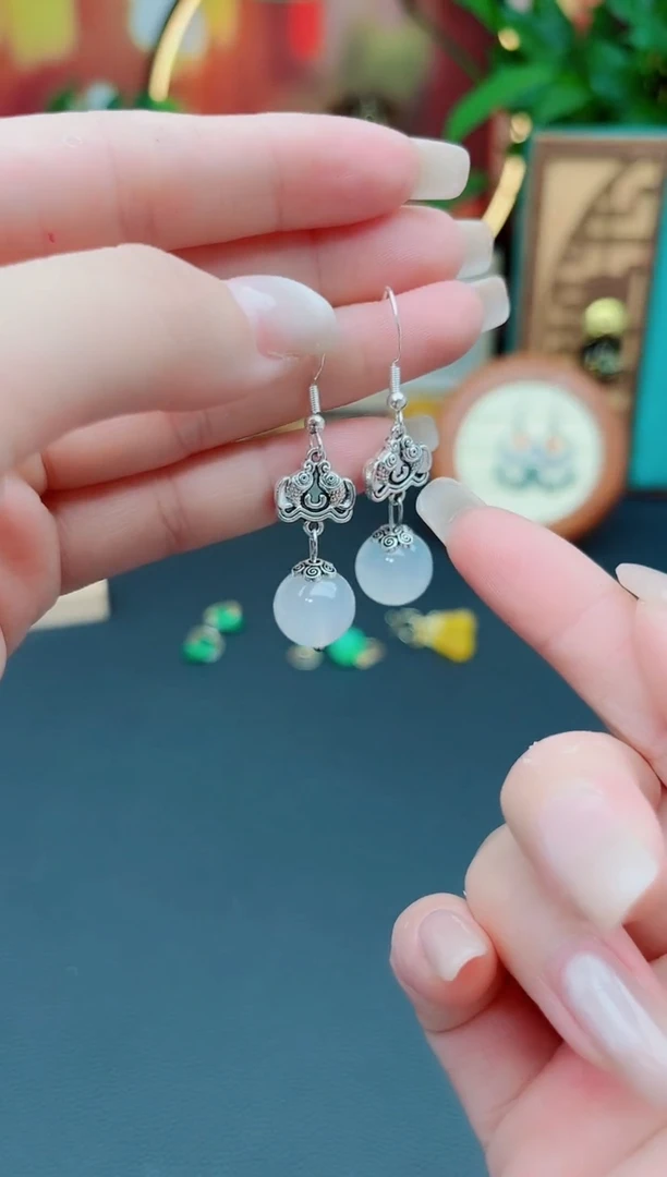 玛瑙/玉髓耳饰银S925镶嵌435000