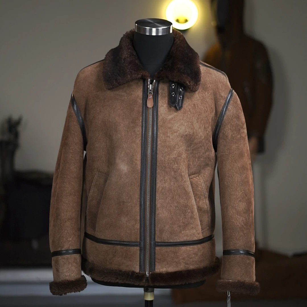 【土耳其进口】原生态皮毛一体美拉德色系男装外套机车款