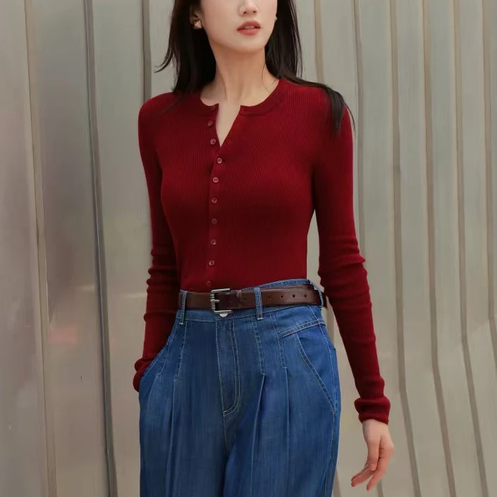 【商场同款】圆领纯色针织开衫新款时尚百搭气质简约外套女548037