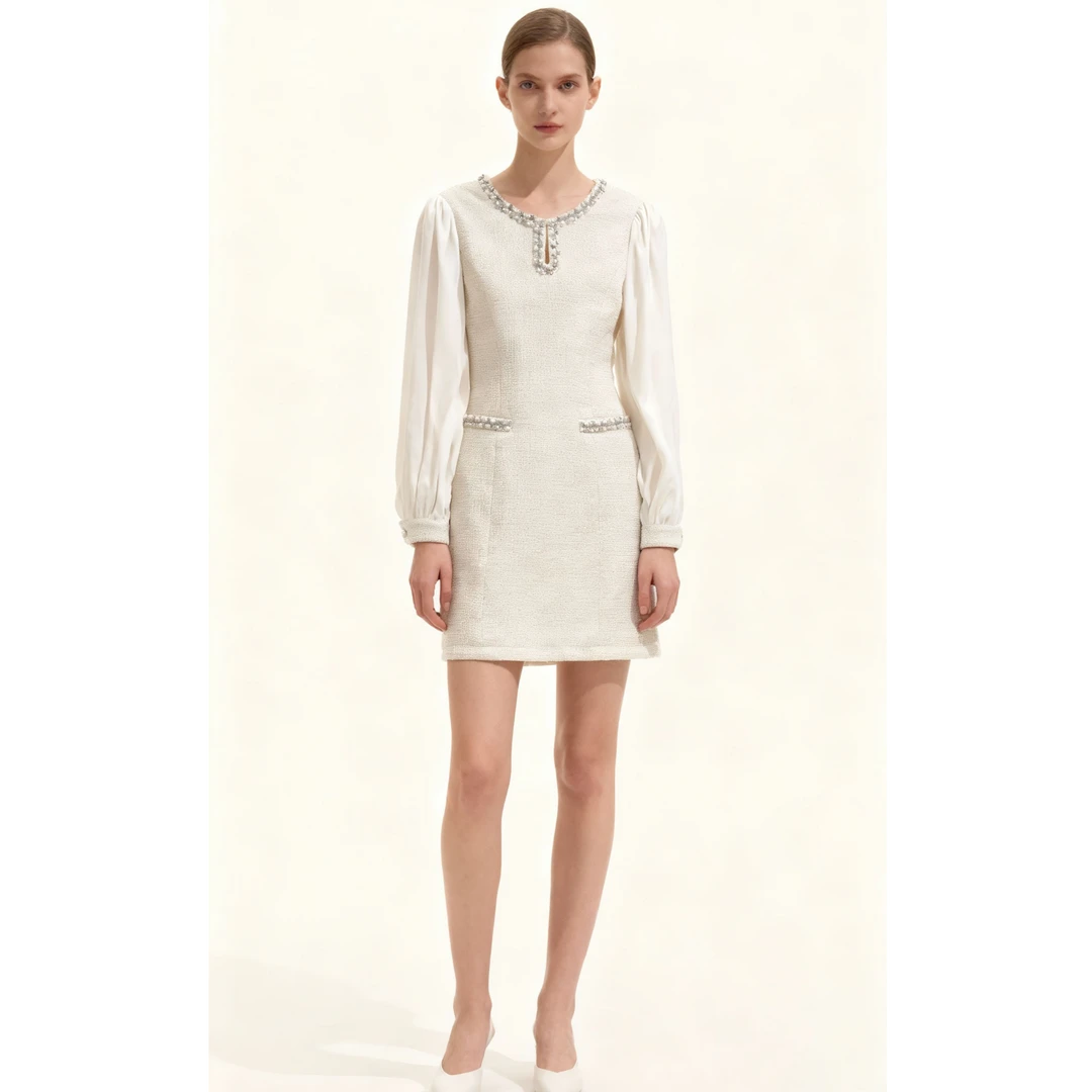 Migaino/曼娅奴秋冬季新款高级感重工轻奢小香风连衣裙长袖设计师