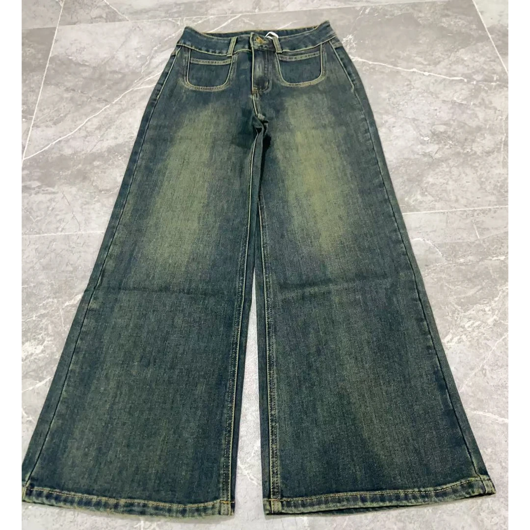 K822水泥灰大裤脚牛仔裤9832