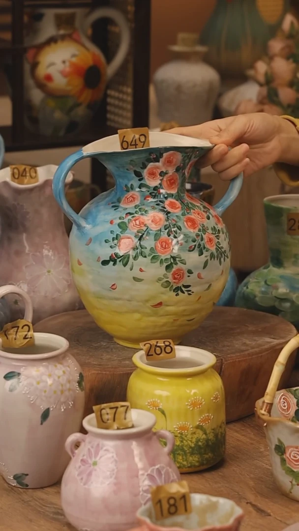 陶瓷景德镇设计师手作花器摆件侘寂风@M648@